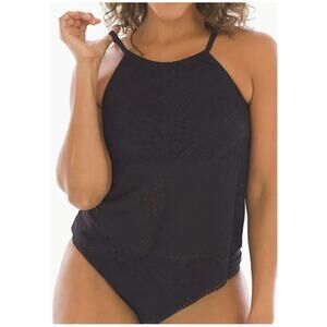 NWT! Bleu Rod Beattie Womens Black High Neck Crochet Tankini Top - Size 8